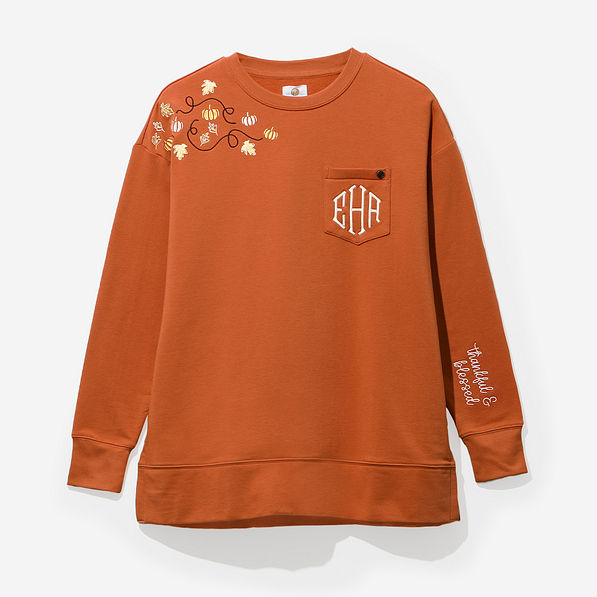 monogrammed thankful sweatshirt in pumpkin
