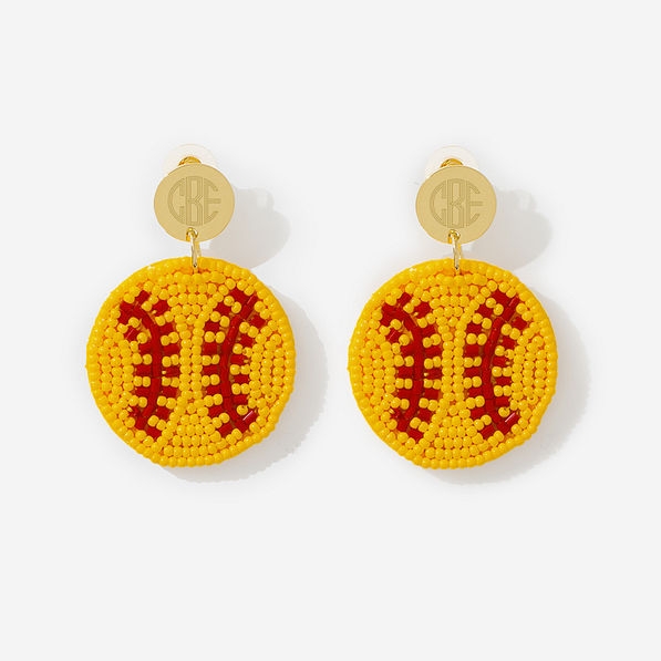 Monogrammed Softball Earrings in Yellow