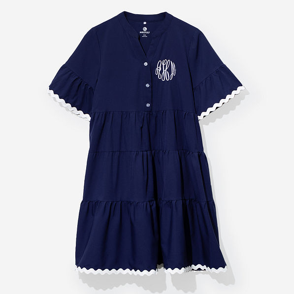 Monogrammed Ric Rac Dress in Navy