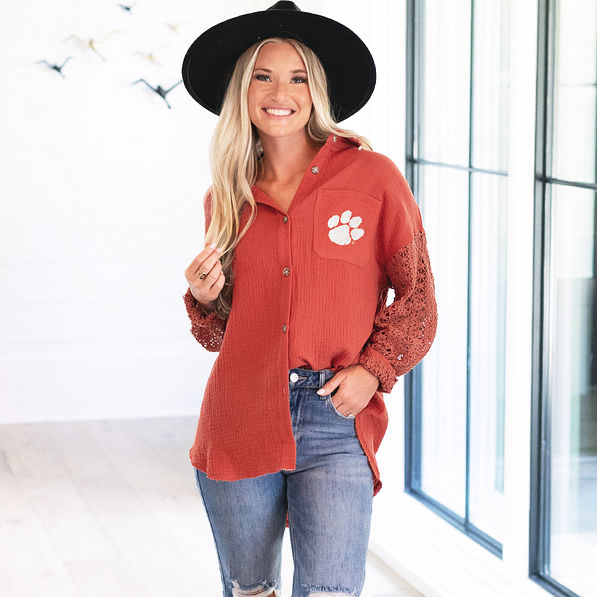 clemson tigers tunic in clay on ashley