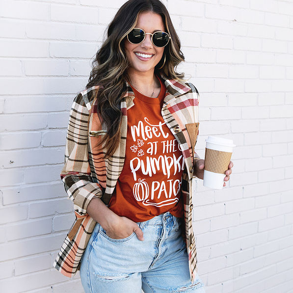 plaid shirt jacket with fall tee