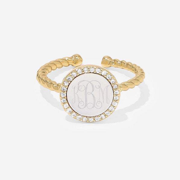 monogrammed adjustable ring in multi gold