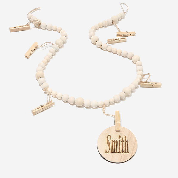 personalized photo wood bead garland zoomed out