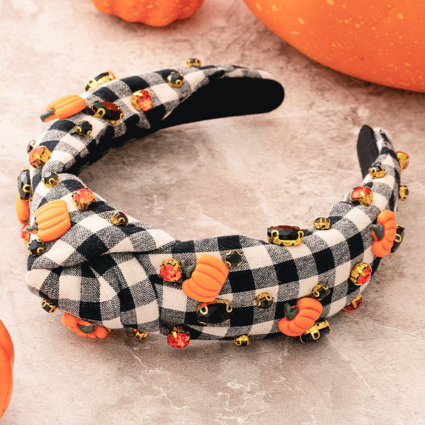 black and white checkered pumpkin fall headband