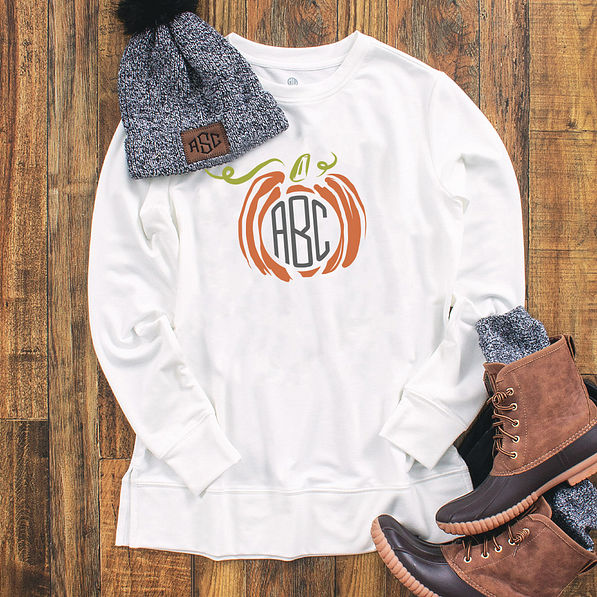 personalized pumpkin crewneck flatlay