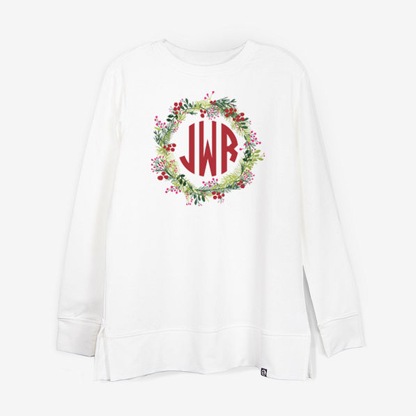 personalized christmas crewneck sweatshirt wreath