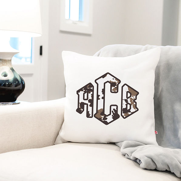 personalized pillow on couch with cow design