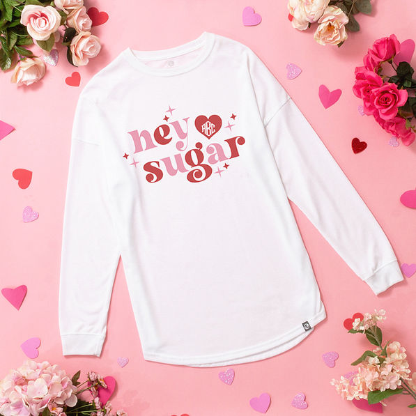 hey sugar personalized long sleeve shirt flatlay