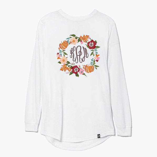 personalized long sleeve shirt autumn wreath
