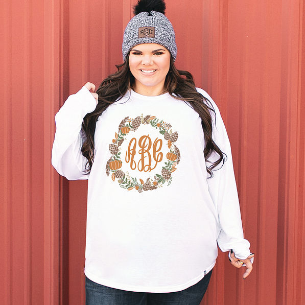 personalized long sleeve shirt with pumpkin wreath