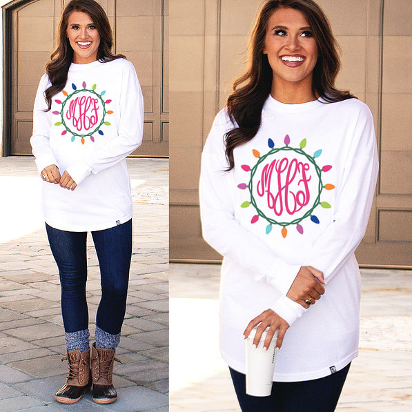 monogrammed-long-sleeve-tee-with-christmas-lights-design