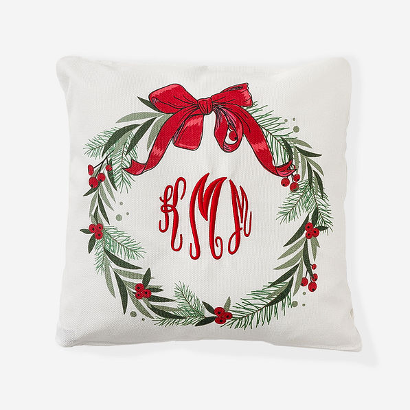 monogrammed holiday wreath pillow