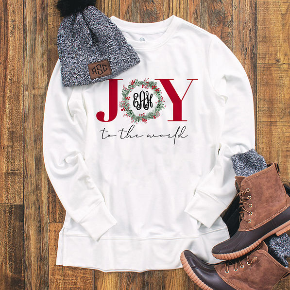 Joy to the World Holiday Sweatshirt with Custom Initials