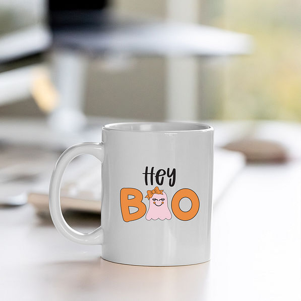 White Coffee Mug with Hey Boo Print