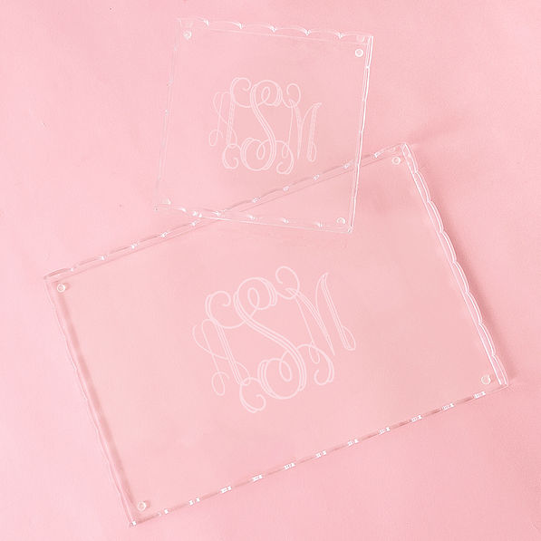 monogrammed rectangle and square scalloped valet trays