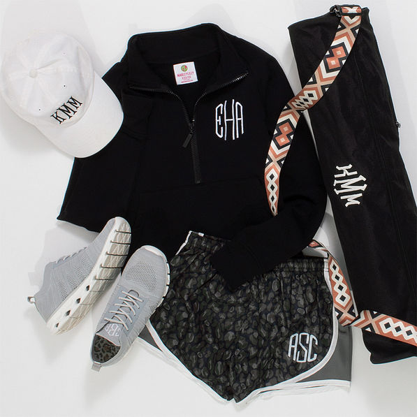 Onyx Leopard Monogrammed Running Shorts with gym outfit