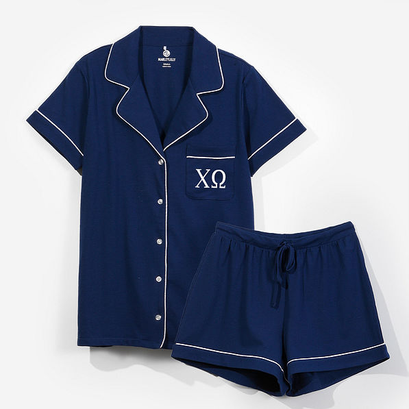 Chi Omega Classic Sleep Set in Navy | Monogrammed Sorority Pajamas