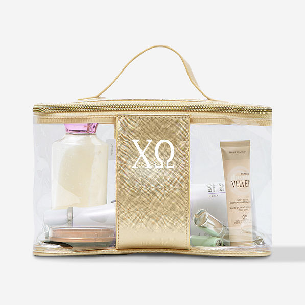 Chi Omega Clear Train Case | Monogrammed Sorority Cosmetic Bag