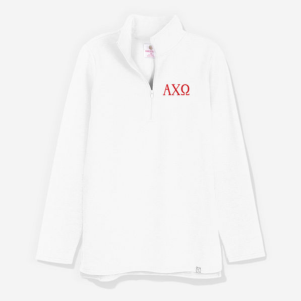 Alpha Chi Omega Pullover Sweatshirt in White | Sorority Quarter Zip