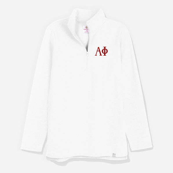 Alpha Phi Pullover Sweatshirt in White | Personalized Sorority Quarter Zip