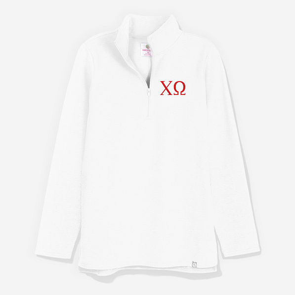 Chi Omega Pullover Sweatshirt in White | Sorority Quarter Zip