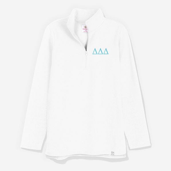Delta Delta Delta Pullover Sweatshirt in White | Custom Sorority Quarter Zip