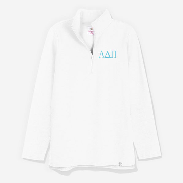 Alpha Delta Pi Pullover Sweatshirt in White | Sorority Quarter Zip