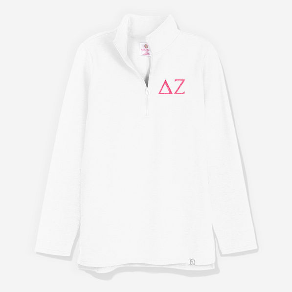 Delta Zeta Pullover Sweatshirt in White | Sorority Quarter Zip