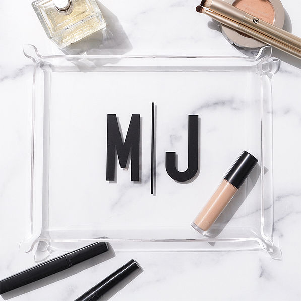 acrylic catchall tray with black initials - updated (no feet)
