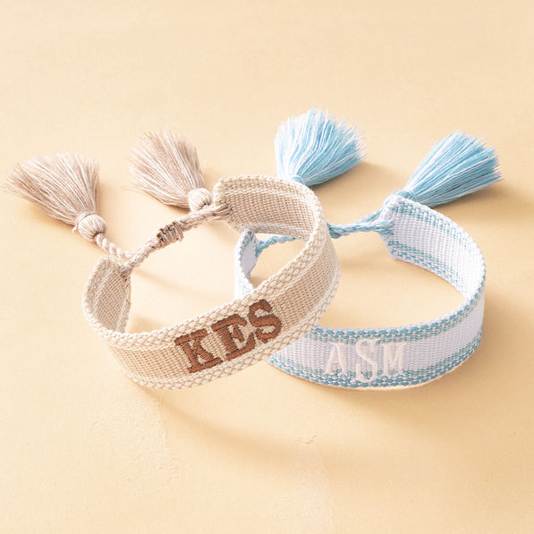 blue and khaki personalized woven bracelets