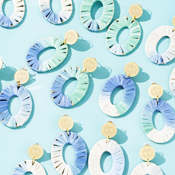 blue raffia earrings multiple