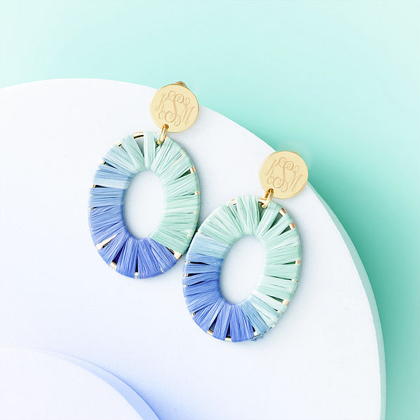 blue raffia earrings studio shot