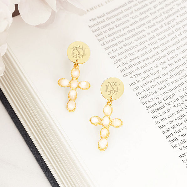 Monogrammed Cross Earrings