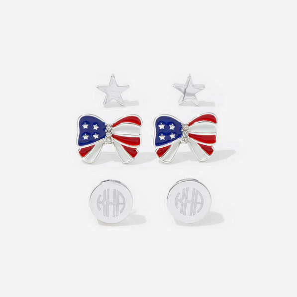 Monogrammed Patriotic Earring Set in Silver