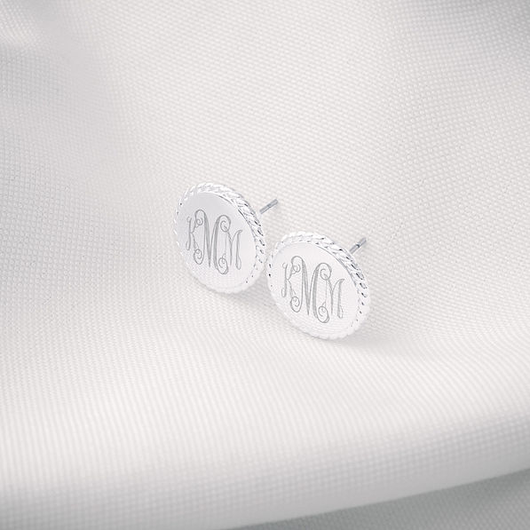 nala earrings with monogrammed cable bracelet and pearl ring