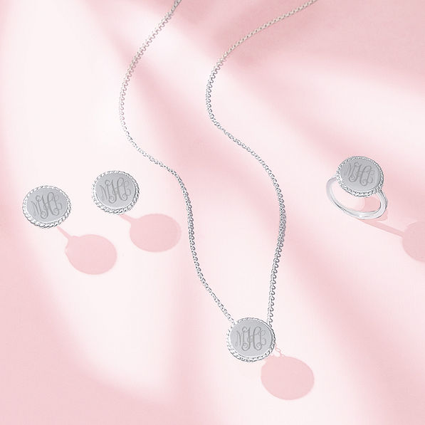 monogrammed nala earrings necklace and ring