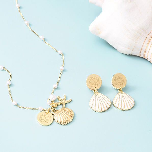 white shell earrings with shell bracelet set