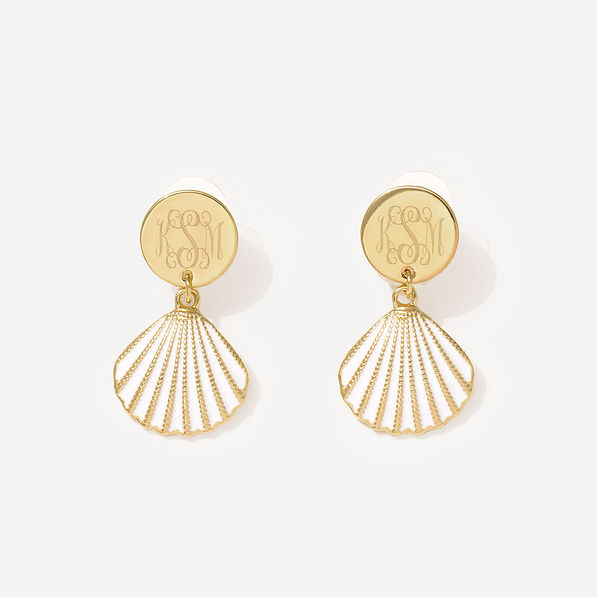 Monogrammed Shell Earrings in White