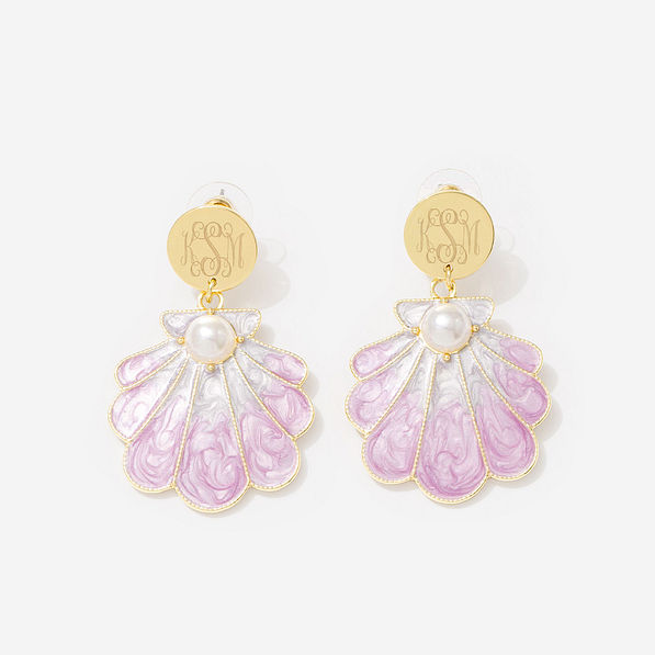 Monogrammed Shell Earrings in Purple