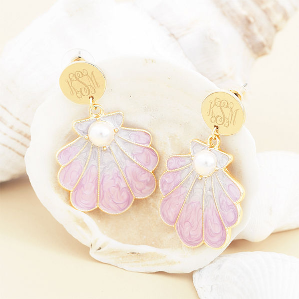 purple shell earrings with seashells