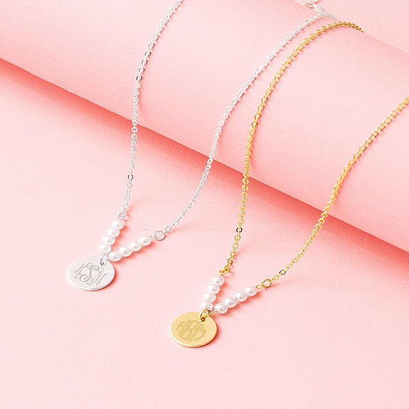 personalized pearl necklace in gold and silver