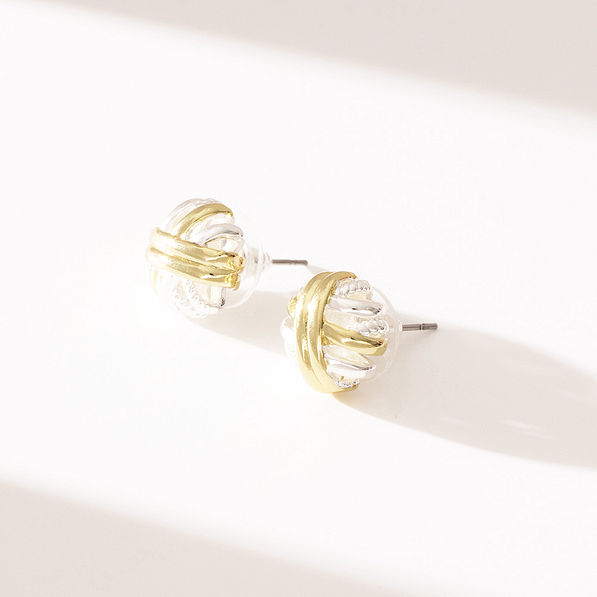 silver gold wrapped cable stud earrings