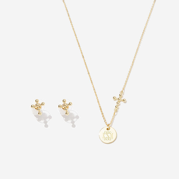 Monogrammed Cross Necklace Set