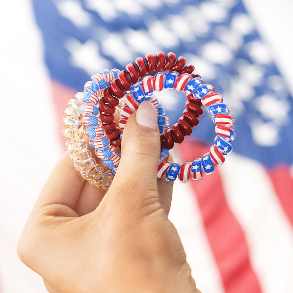 patriotic hair ties next to usa american flag
