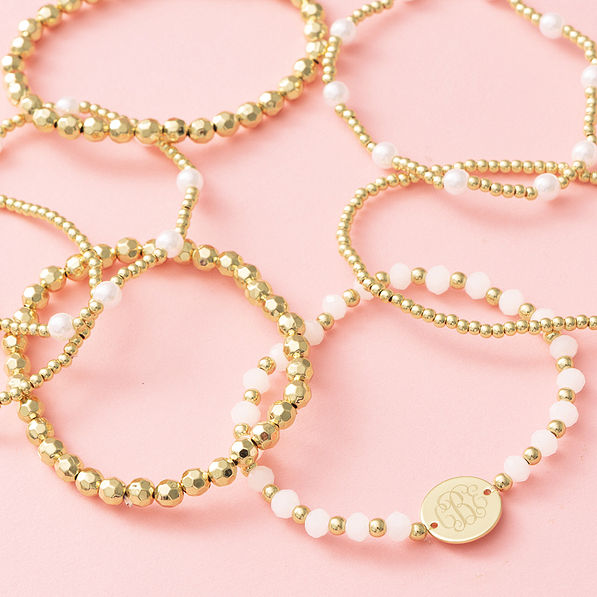 Monogrammed Beaded Bracelet Stack