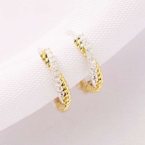 silver and gold pave cable hoop earrings