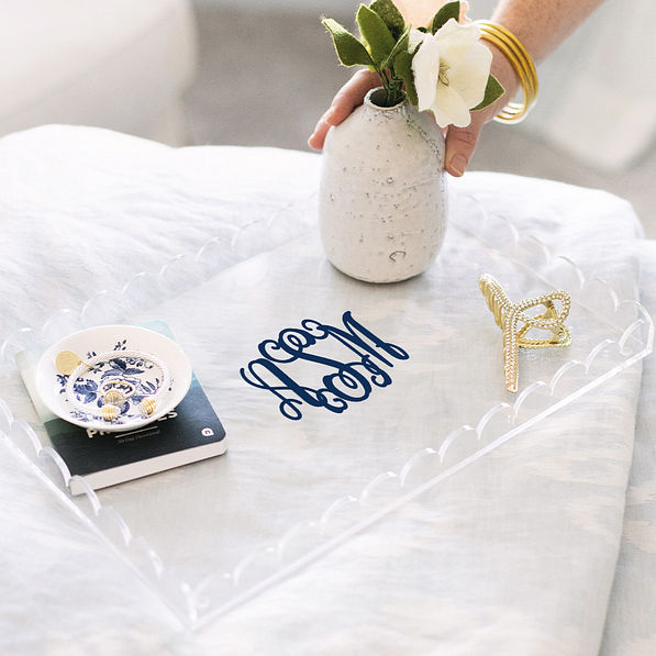 acrylic scalloped catch all monogrammed tray vinyl