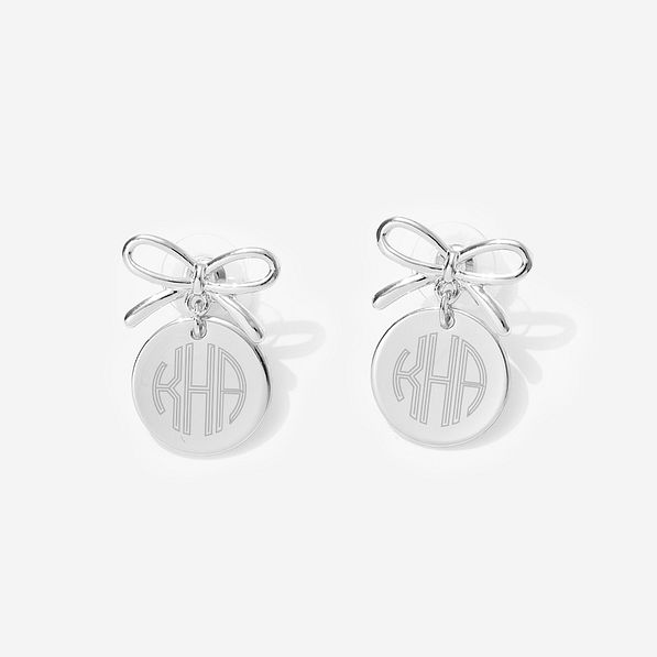Monogrammed Bow Dangle Earrings in Silver