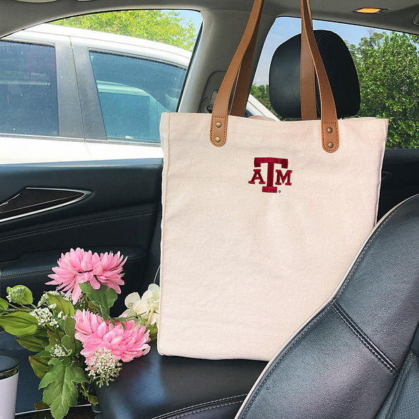 texas a and m aggies ivory canvas tote car pic