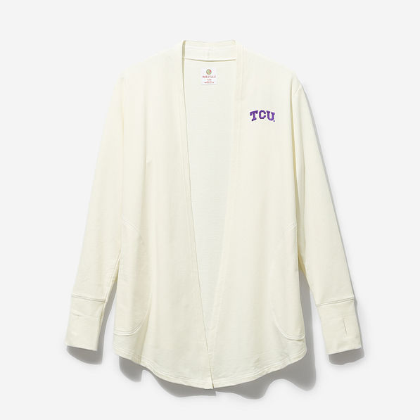 tcu horned frogs sweatshirt cardigan in heathered oatmeal